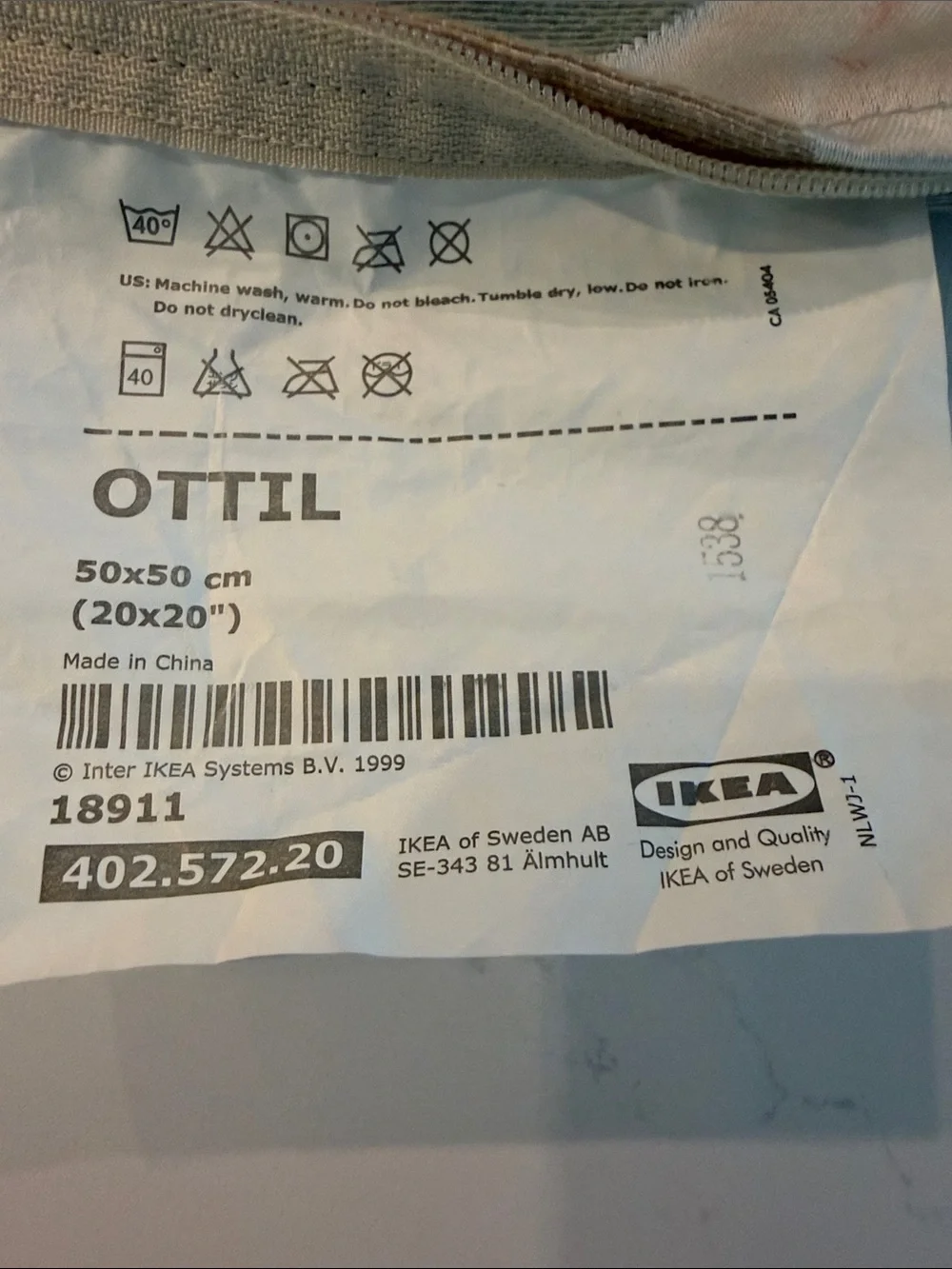 Pair of IKEA OTTIL Pillow Covers 20x20” – White, Beige, and light teal